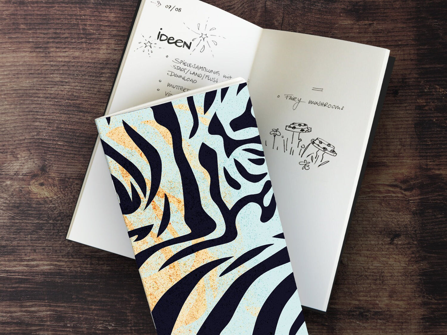 Schmales Notizheft ›Tigerfell‹, Notebook, Skizzenbuch, Muster, Abenteuer, Retro, Reisebegleiter, Tier