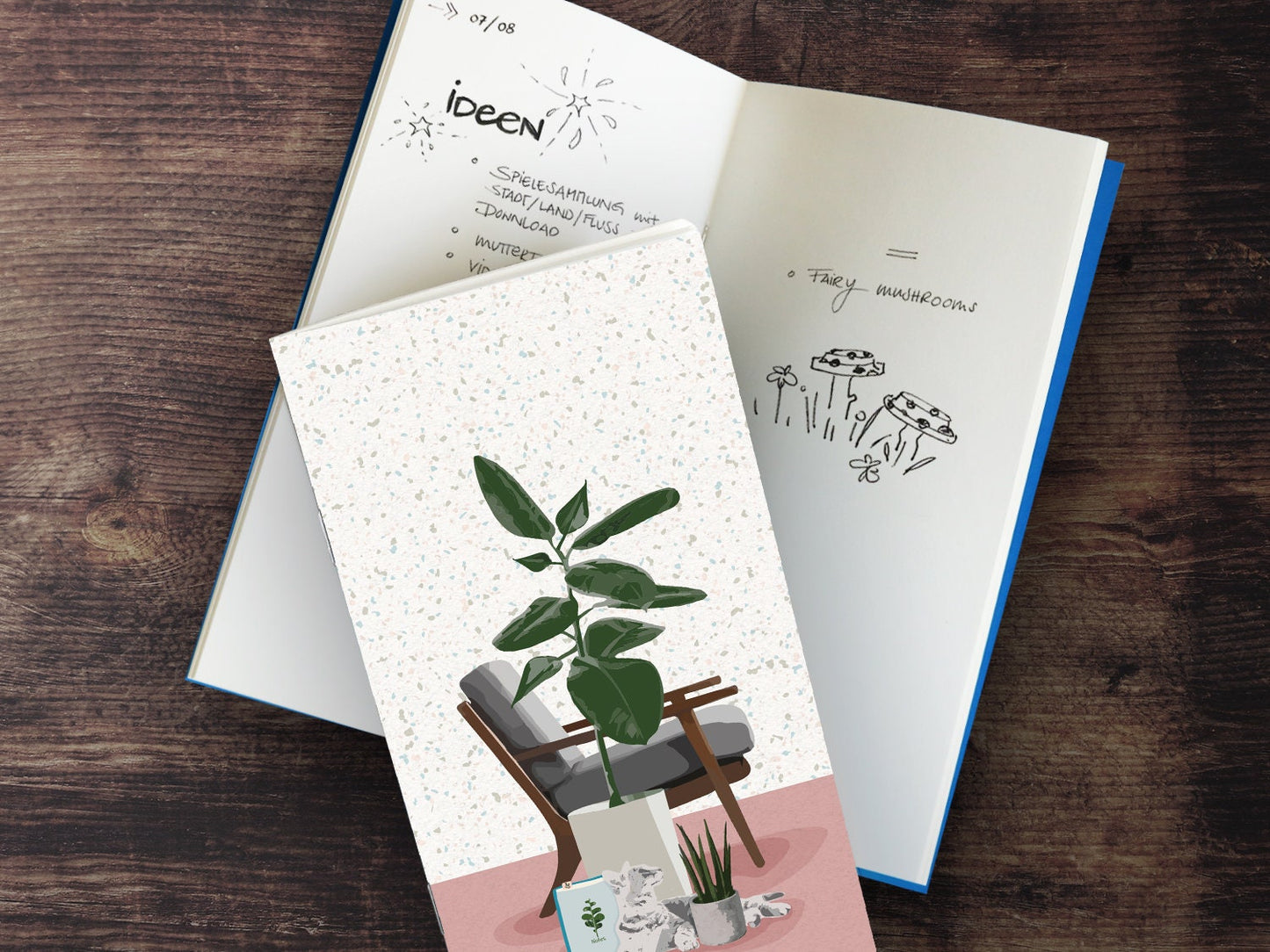 Schmales Notizheft ›Grünes Heim‹, Notebook, Skizzenbuch, Floral, Pflanze, Retro, Reisebegleiter, Gemütlich