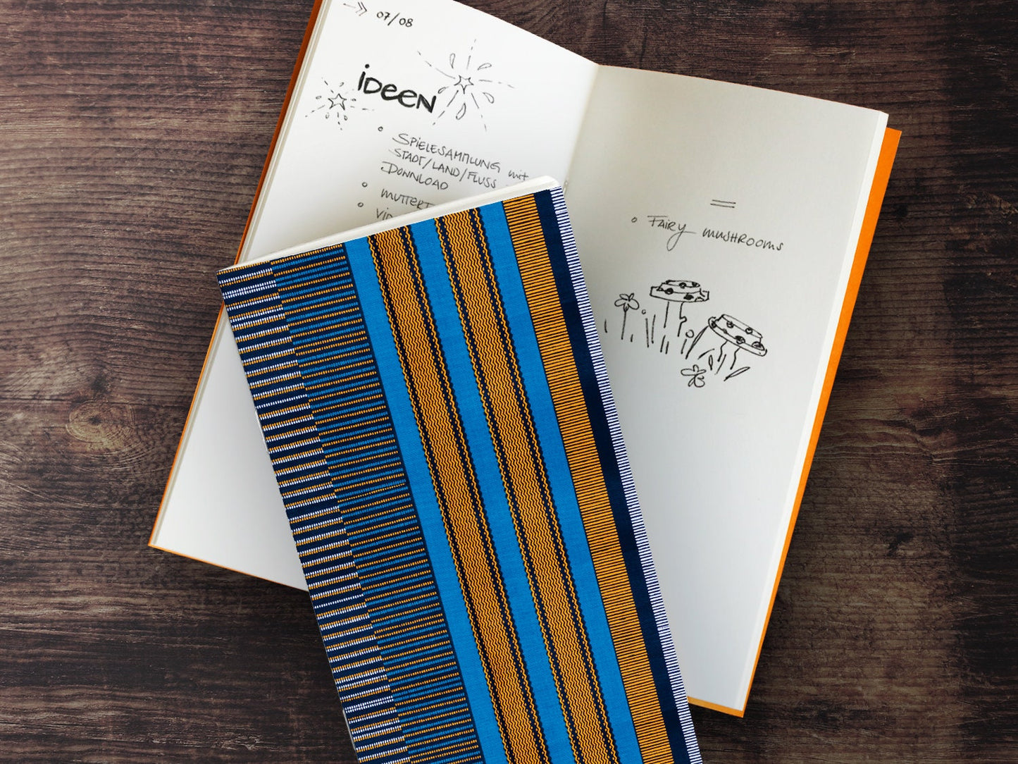 Schmales Notizheft ›Wüste‹, Notebook, Skizzenbuch, Afrika, Stoffe, Wax, Reisebegleiter, Kunst, Muster, Bunt, grafisch, reduziert