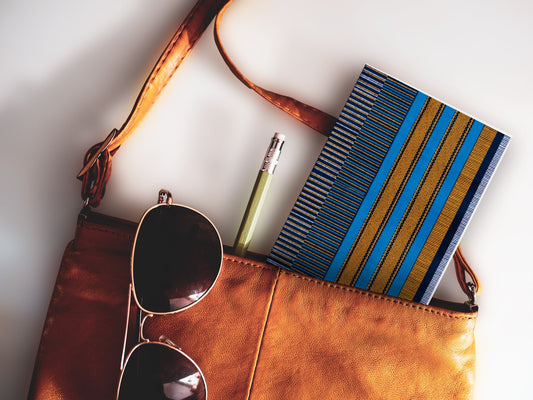 Schmales Notizheft ›Wüste‹, Notebook, Skizzenbuch, Afrika, Stoffe, Wax, Reisebegleiter, Kunst, Muster, Bunt, grafisch, reduziert