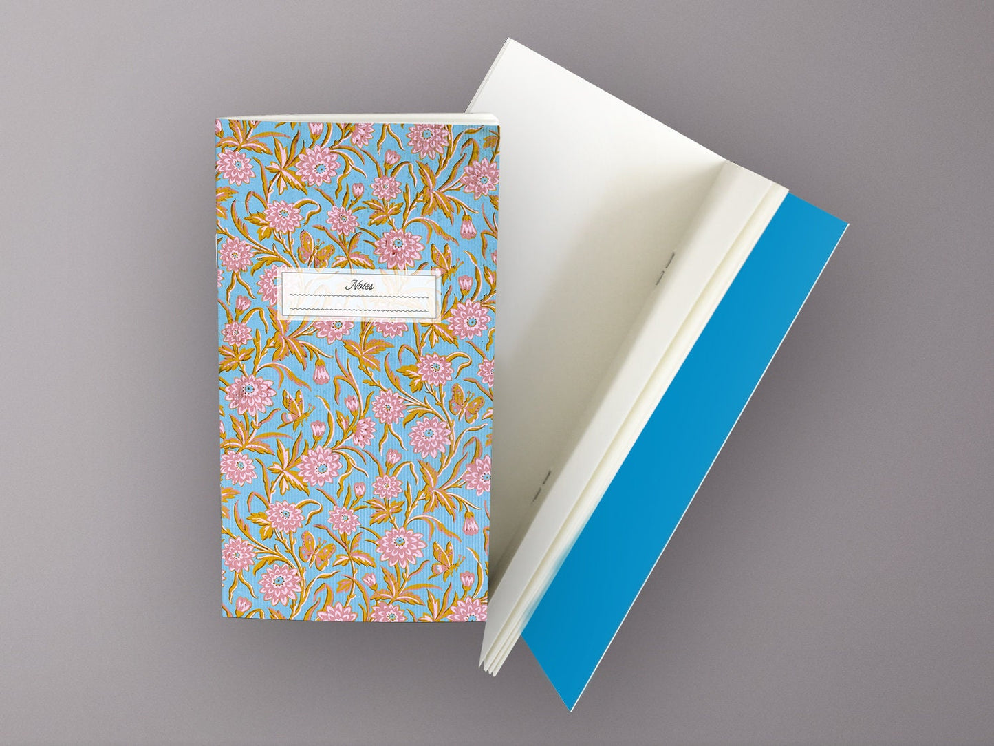 Schmales Notizheft ›Rosa Blüten‹, Notebook, Skizzenbuch, Reisebegleiter, Muster, Klassisch, Edel, Blüten, Tapete