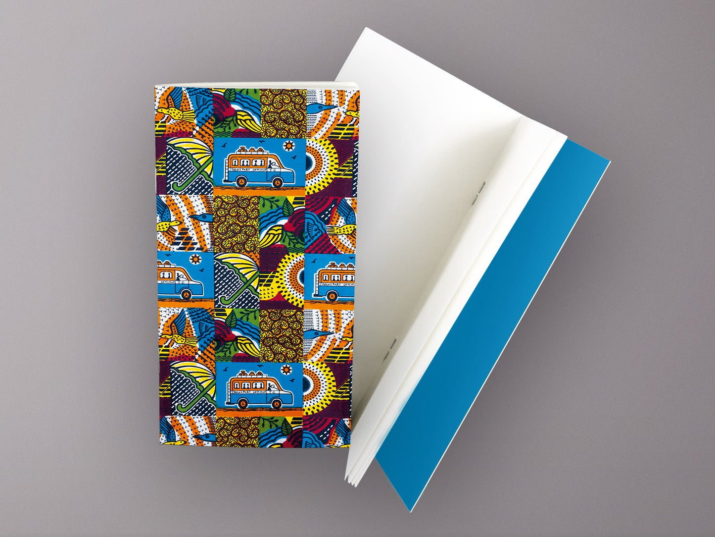 Schmales Notizheft ›Sammeltaxi‹, Skizzenbuch, Afrika, Wax, Reisebegleiter, Ethno, schmal