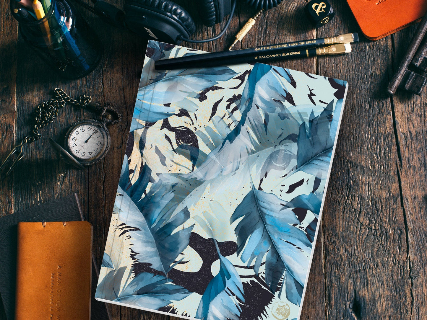 Notizheft ›Tiger im Dschungel‹,mit Retro Illustration für deine Notizen, Skizzen und Ideen