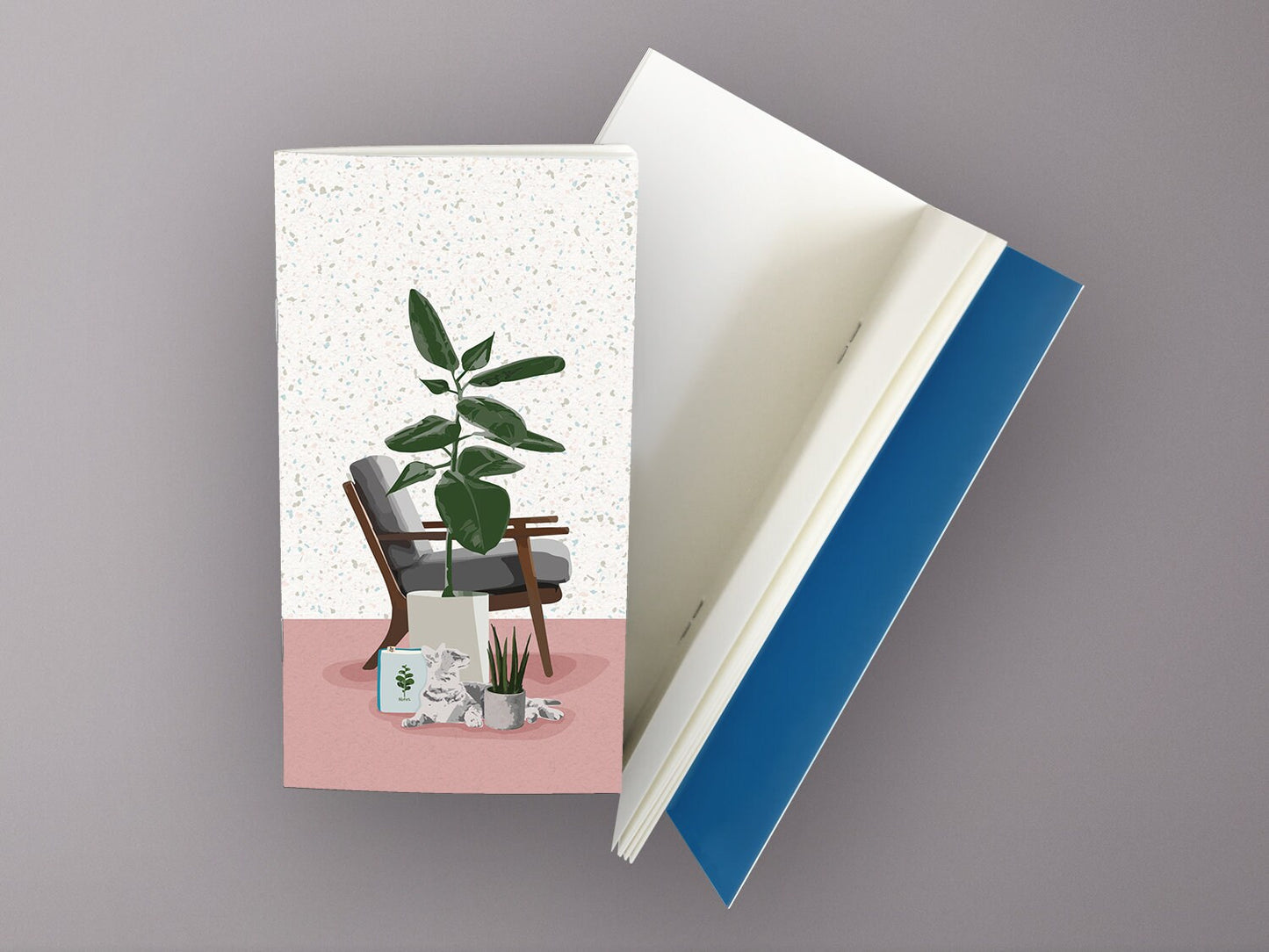 Schmales Notizheft ›Grünes Heim‹, Notebook, Skizzenbuch, Floral, Pflanze, Retro, Reisebegleiter, Gemütlich