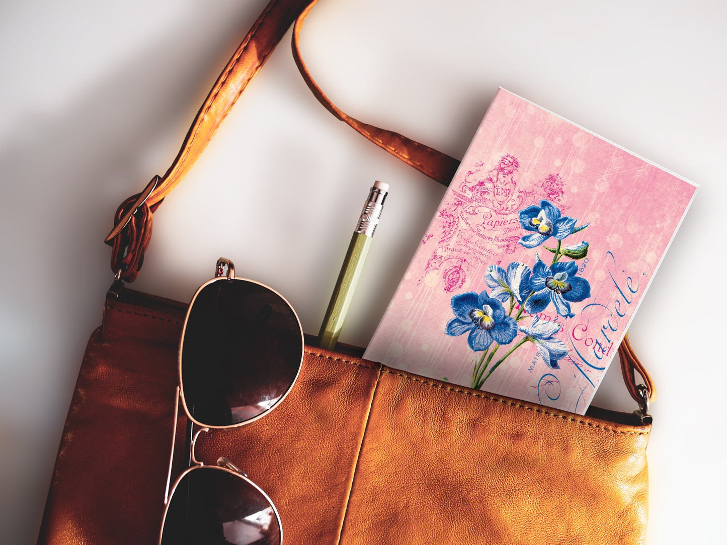 Schmales Notizheft ›Blaue Blume‹, Notebook, Skizzenbuch, Floral, Pflanze, Retro, Reisebegleiter, Kunst