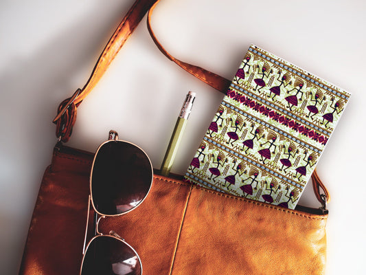 Schmales Notizheft ›Tänzerinnen‹, Notebook, Skizzenbuch, Afrika, Stoffe, Wax, Reisebegleiter, Kunst, Muster, Bunt, Ethno, spirituell