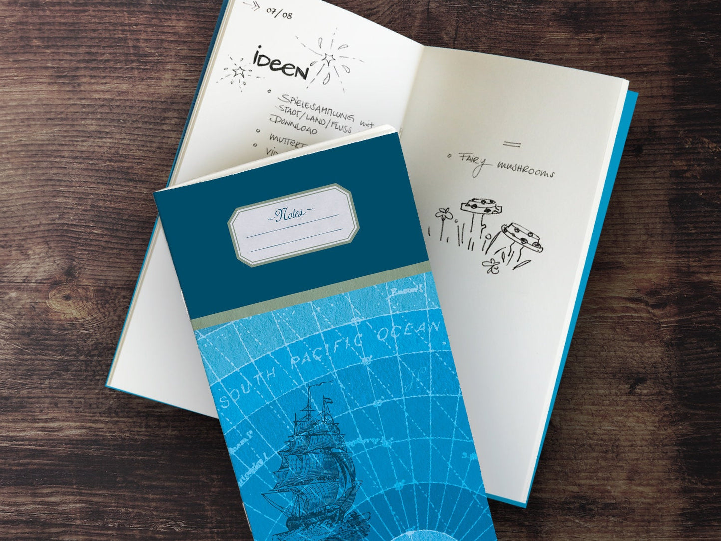 Schmales Notizheft ›Volle Fahrt‹, Notebook, Skizzenbuch, Reisebegleiter, Kunst, Muster, Klassisch, Edel, reduziert