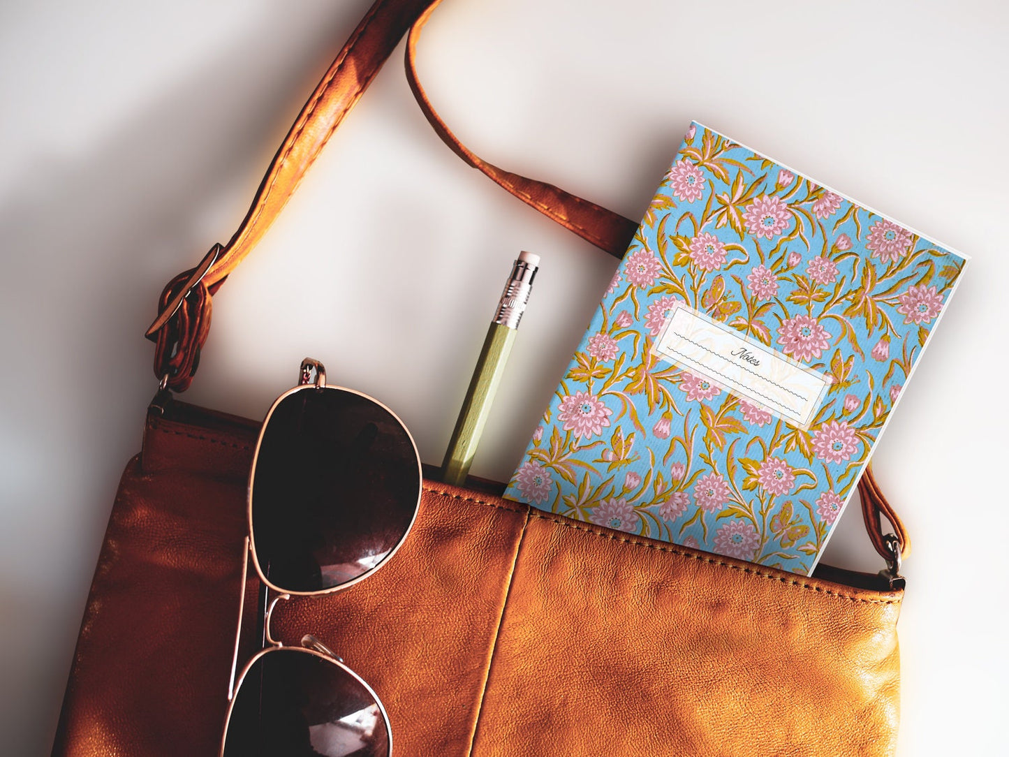 Schmales Notizheft ›Rosa Blüten‹, Notebook, Skizzenbuch, Reisebegleiter, Muster, Klassisch, Edel, Blüten, Tapete