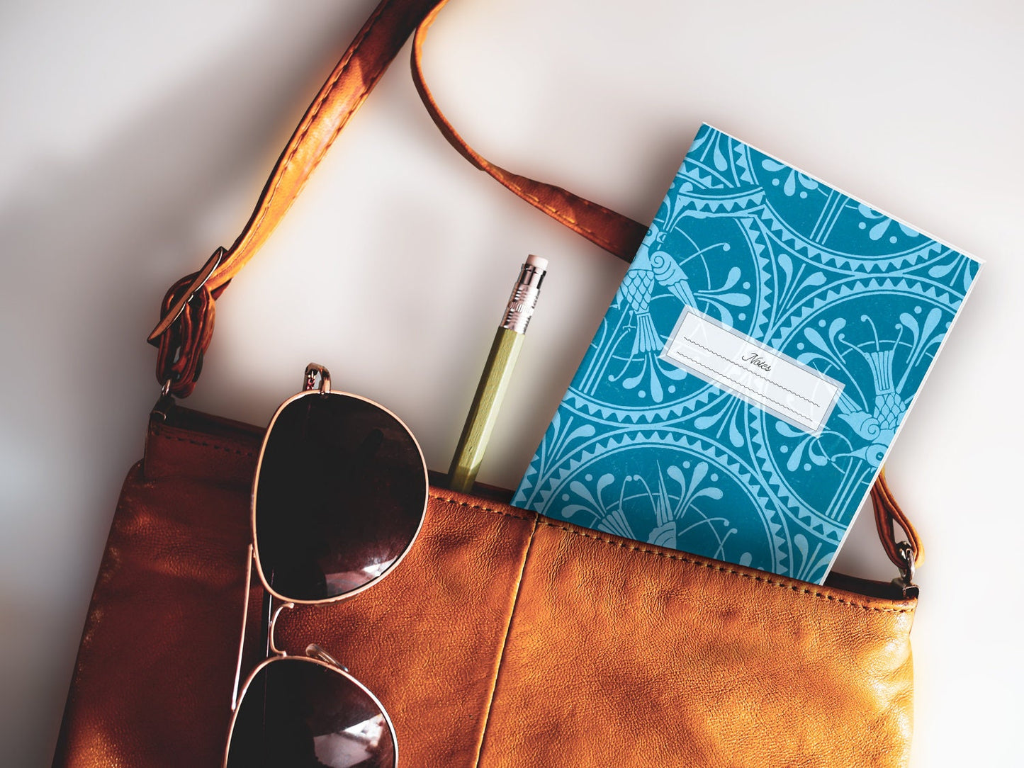 Schmales Notizheft ›Blauer Vogel‹, Notebook, Skizzenbuch, Reisebegleiter, Kunst, Muster, Klassisch, Tapete