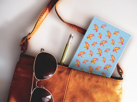 Schmales Notizheft ›Papagei‹, Notebook, Skizzenbuch, Reisebegleiter, Kunst, Muster, Bunt, Ethno, kleines Geschenk