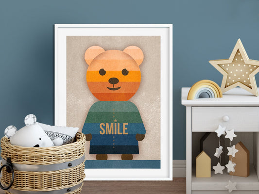 DRUCK ›Bär‹ / Wanddeko, Art Print, Kinderzimmer Poster, Geburtstag, kleines Geschenk, freundlicher Teddybär, Tier, hab Dich lieb, lachen
