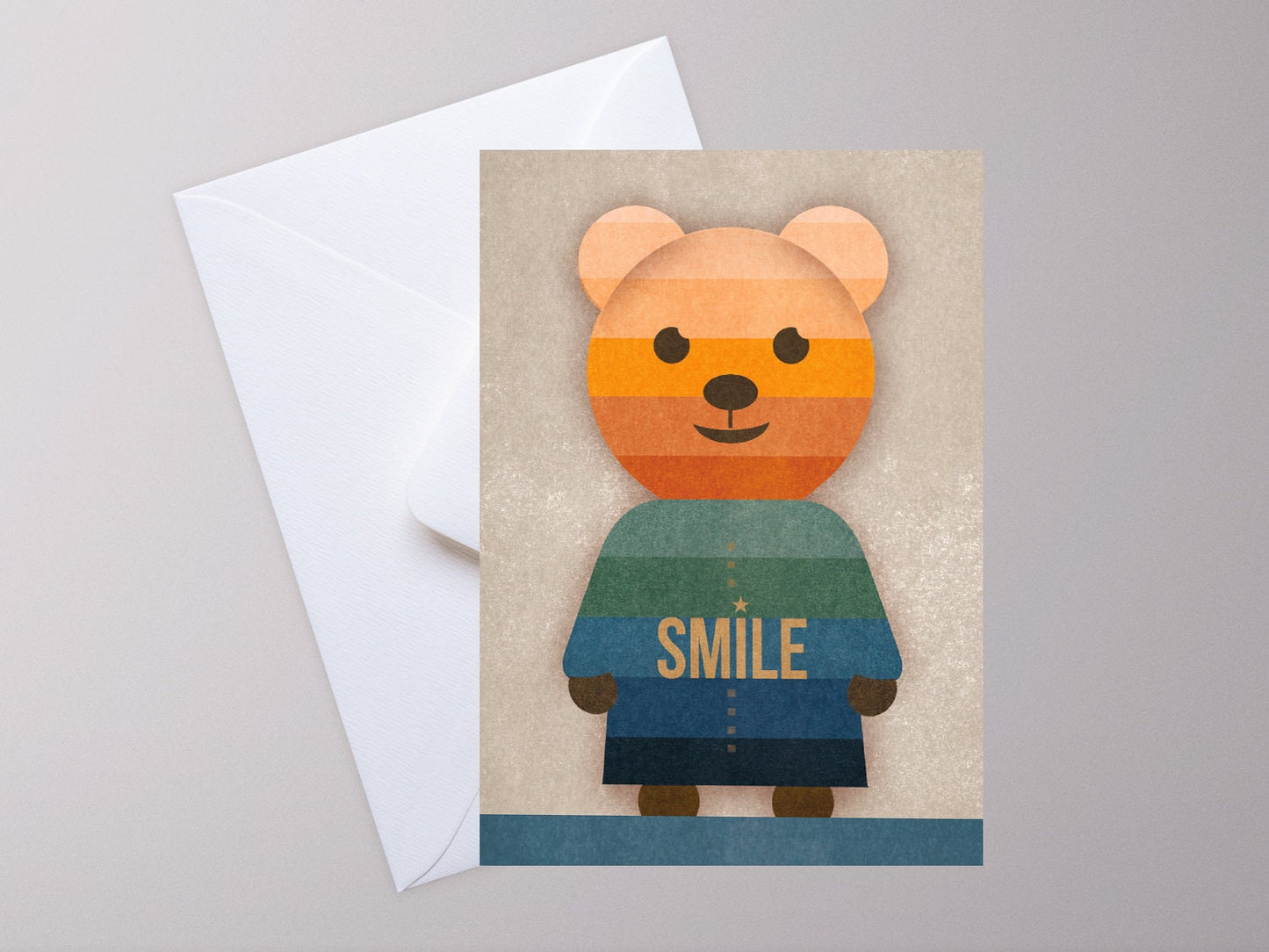 Postkarte ›Bär‹, Smile, Streifen, Lächeln, Teddybär, Kind, Geburtstag, Liebe, Freundschaft, Held