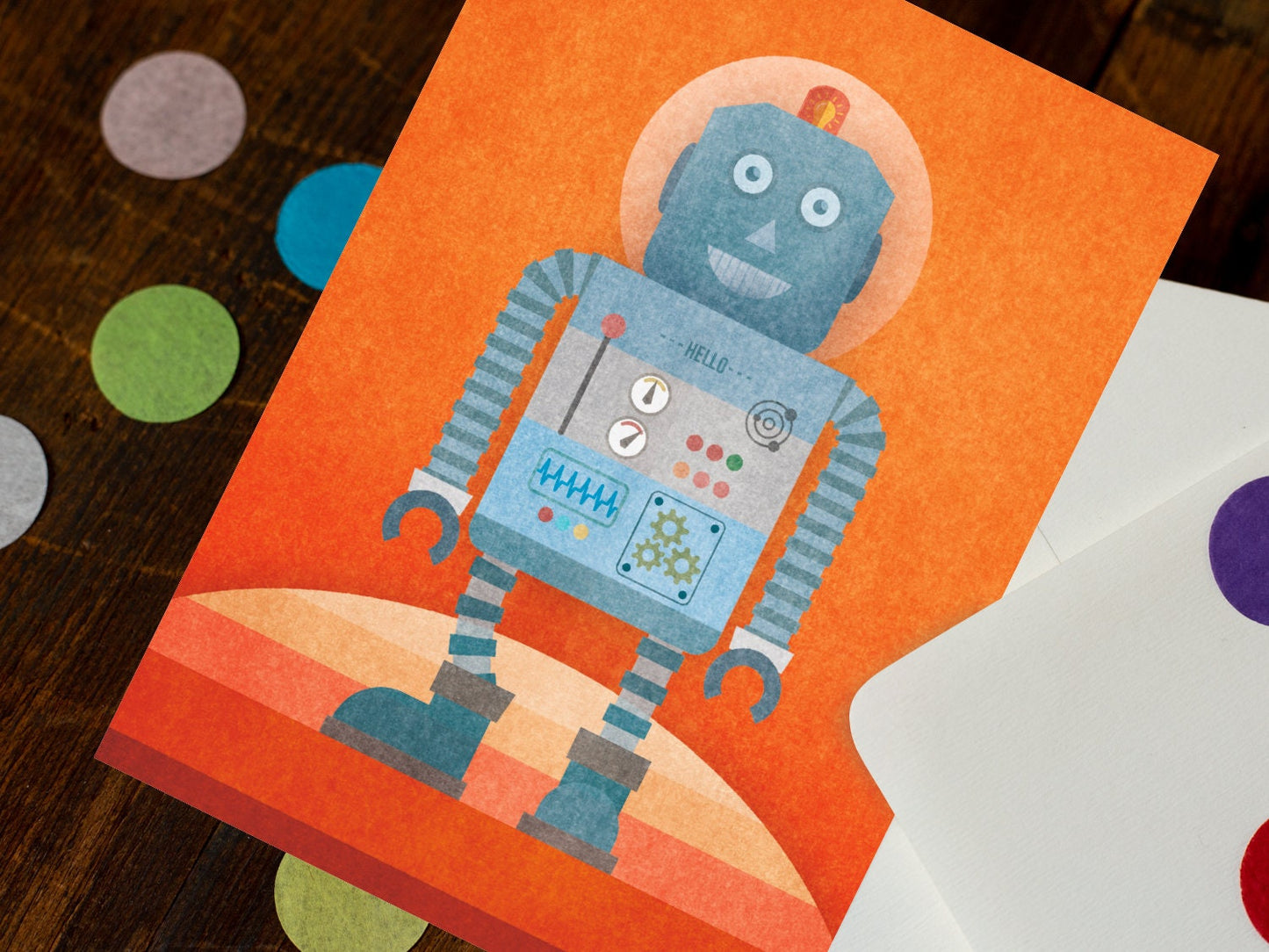 Postkarte ›Kleiner Roboter‹, Geschenk, Retro, Freundschaft, fröhlich, Kind