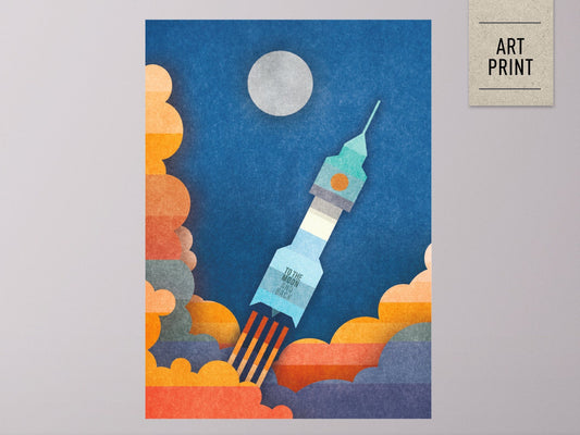 Druck ›TO THE MOON And Back‹ / Wanddeko, Art Print, Kinderzimmer Poster, Weltall, Mond, Weltraumabenteuer, Sciencefiction, Geschenk