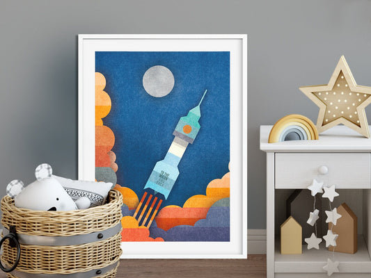 Druck ›TO THE MOON And Back‹ / Wanddeko, Art Print, Kinderzimmer Poster, Weltall, Mond, Weltraumabenteuer, Sciencefiction, Geschenk