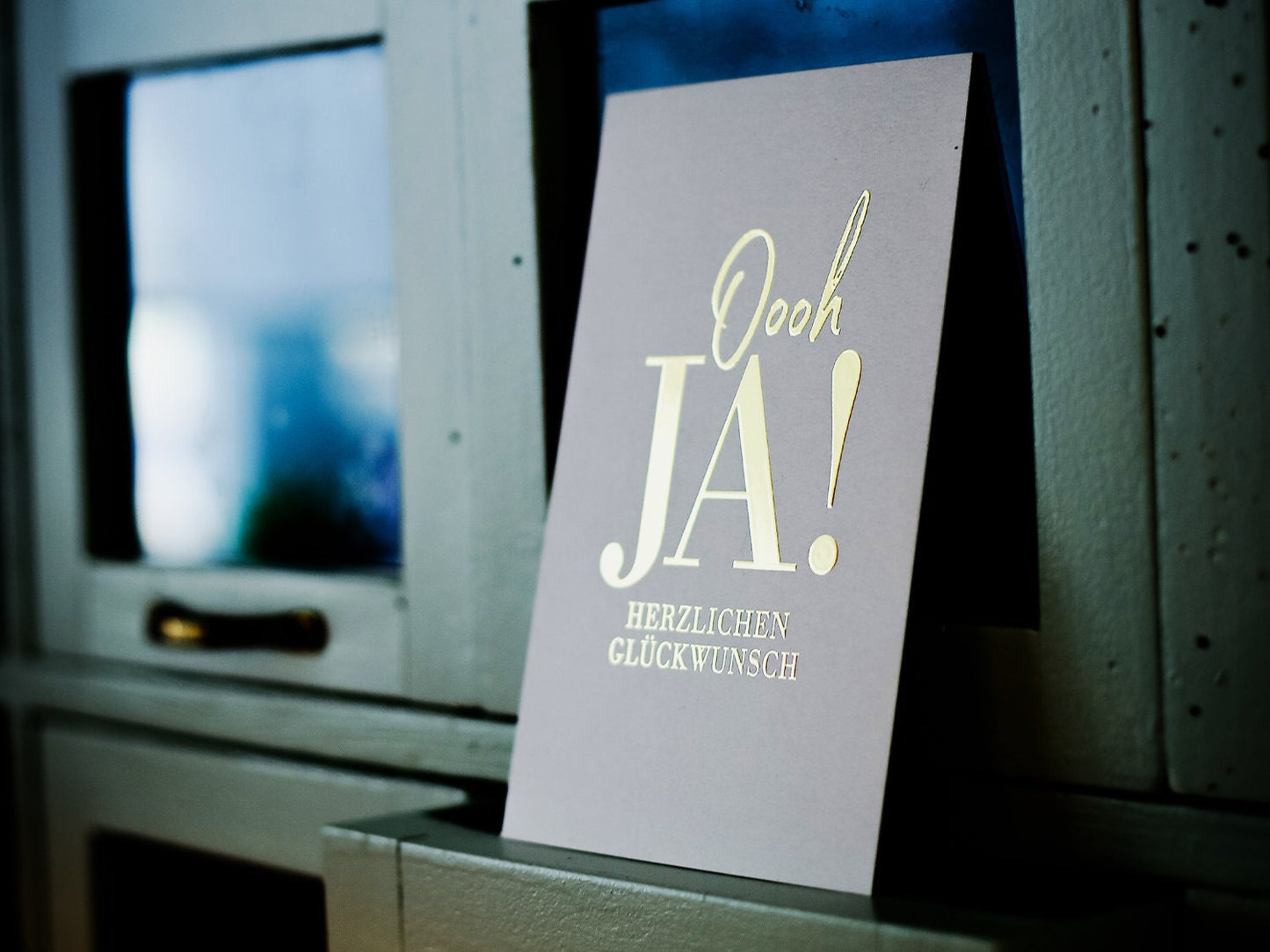 Postkarte ›Oooh JA! HERZLICHEN GLÜCKWUNSCH‹, Gratulation, Hochzeit, Liebe, Geburtstag, Heißfolienprägung in Gold, festlich