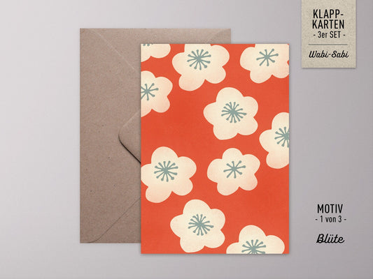 Grußkarten-Set ›WABI-SABI‹, japanische Muster mit Bambus und Kirschblüte