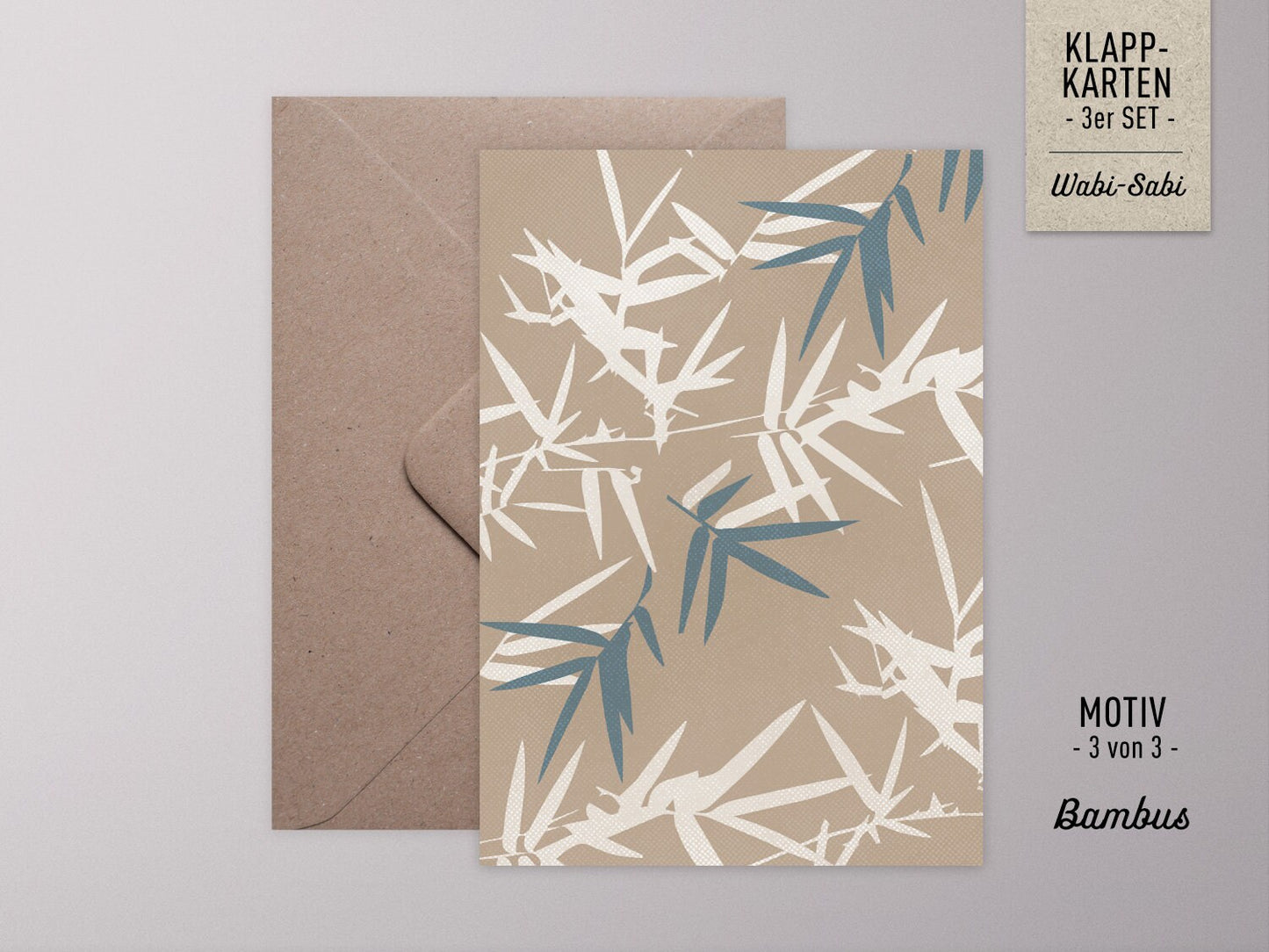 Grußkarten-Set ›WABI-SABI‹, japanische Muster mit Bambus und Kirschblüte