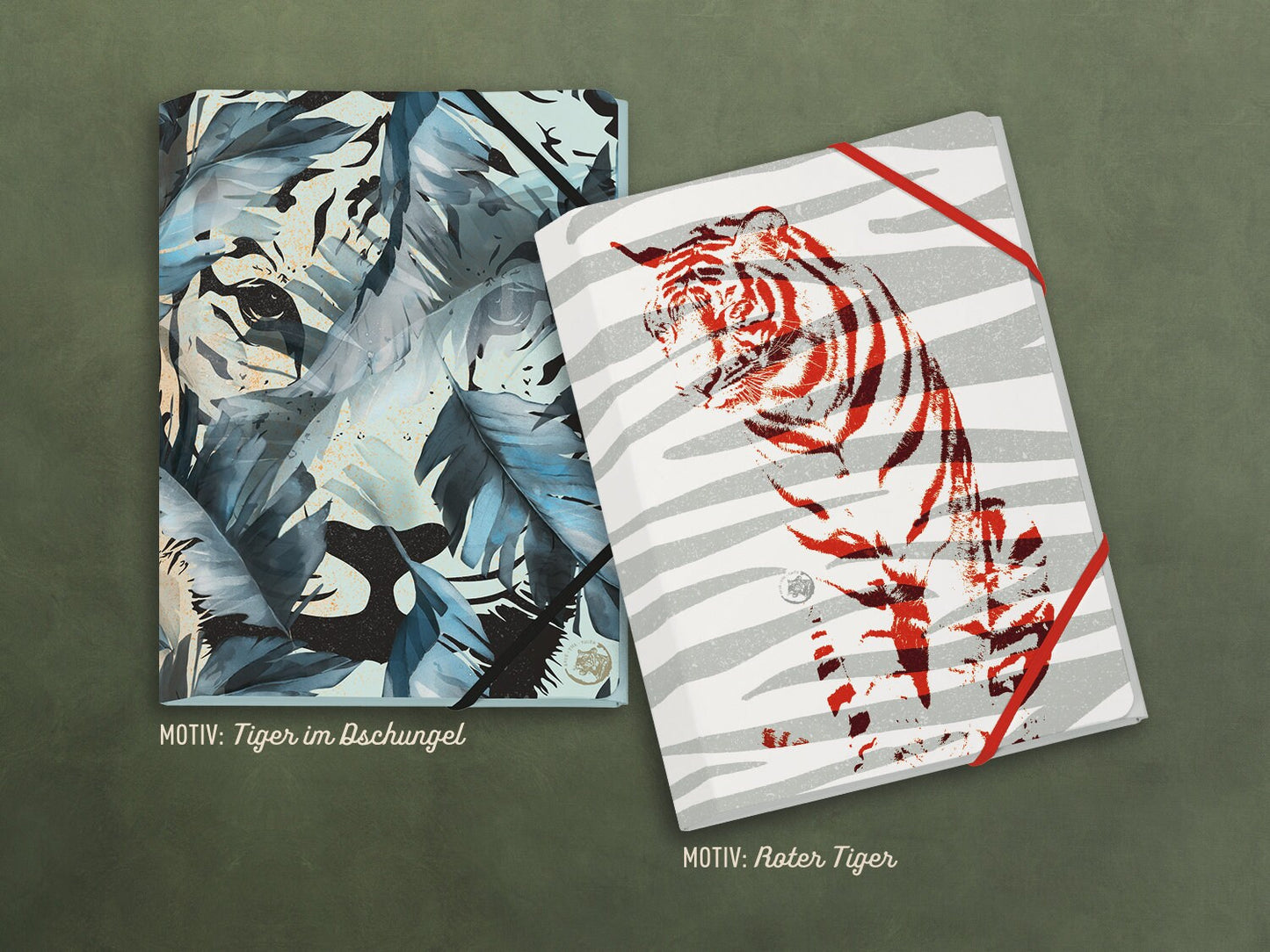 Mini-Sammelmappe ›Tiger‹; kleiner Ordnungshelfer, Gutscheinmappe, Geschenk, Reisebegleiter, Dschungel