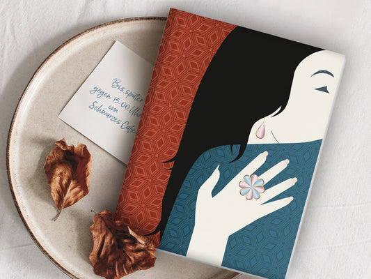 Notizheft ›Umarmung‹, mit Retro Illustration in DIN A5 und Punkteraster