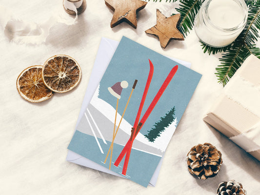 Winter-Grußkarte ›Ski‹ / Klappkarte, Weihnachten, Frohes Fest, Frohe Weihnachten, Merry X-mas, winterlich, romantisch