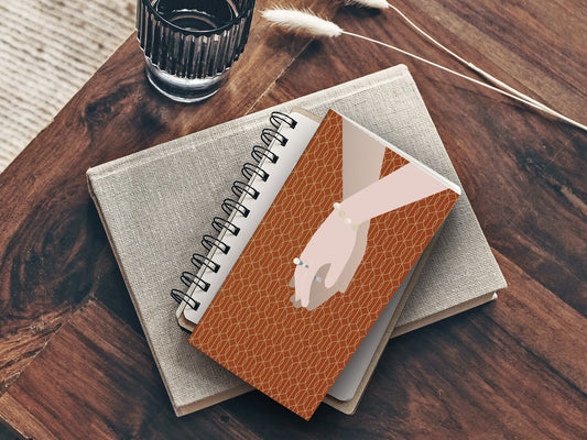 Schmales Notizheft ›Hand in Hand‹, Notebook, Skizzenbuch, Reisebegleiter, Muster, 20er Jahre, Klassisch, Art Déco, Liebe