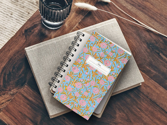 Schmales Notizheft ›Rosa Blüten‹, Notebook, Skizzenbuch, Reisebegleiter, Muster, Klassisch, Edel, Blüten, Tapete