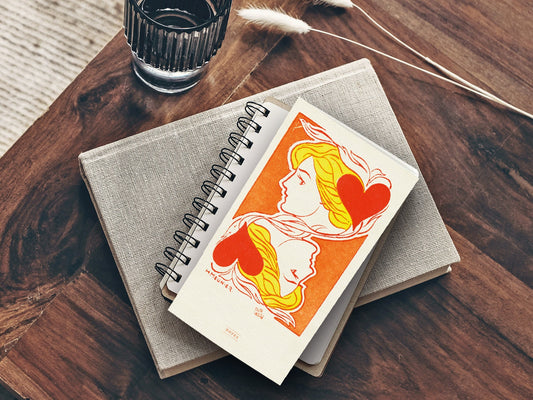 Schmales Notizheft ›Herzdame‹, Notebook, Skizzenbuch, Reisebegleiter, Kunst, Jugendstil, Herz, Spielkarte