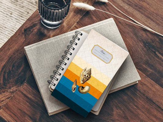 Schmales Notizheft ›Muscheln‹, Skizzenheft, Reisebegleiter, Abenteuer, Heft für die Handtasche