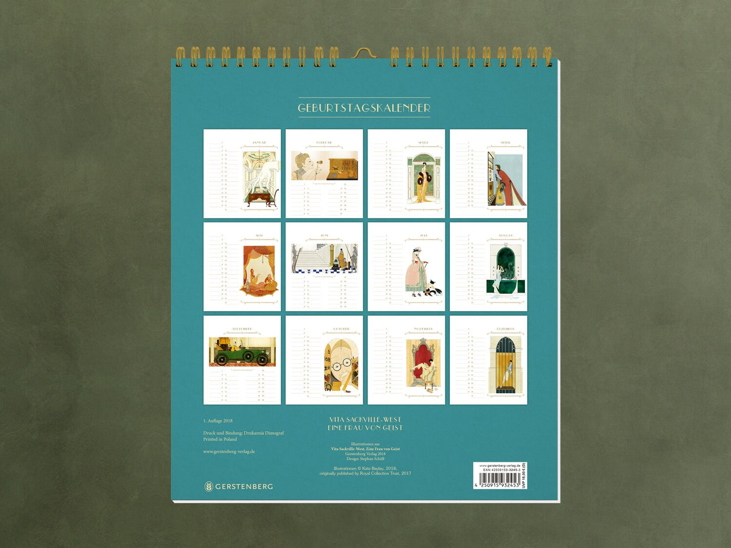 edler Geburtstagskalender, immerwährender Kalender, Illustrationen, Art Deco, Kunst, Twenties, England, Geschenk