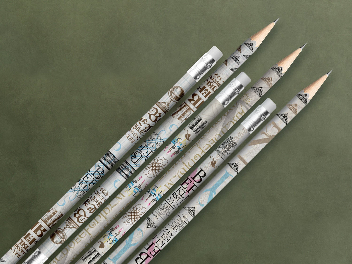 Bleistifte in Geschenkschuber ›Typo-Design‹, zeichnen, ABC, Vintage, Geschenk, edel, Bleistift-Set, Skizzieren