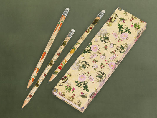 Bleistifte in Geschenkschuber ›Kew Gardens‹, zeichnen, Blumenmuster, Vintage, Geschenk, edel, Bleistift-Set, Skizzieren, Botanik