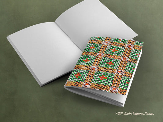 Besticktes Notizheft ›Karos‹; edles Journal, Geschenk, Reisebegleiter, bunt, Muster, Wax