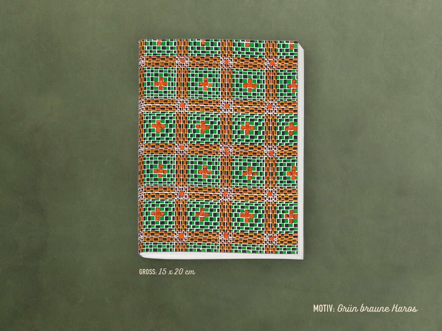 Besticktes Notizheft ›Karos‹; edles Journal, Geschenk, Reisebegleiter, bunt, Muster, Wax