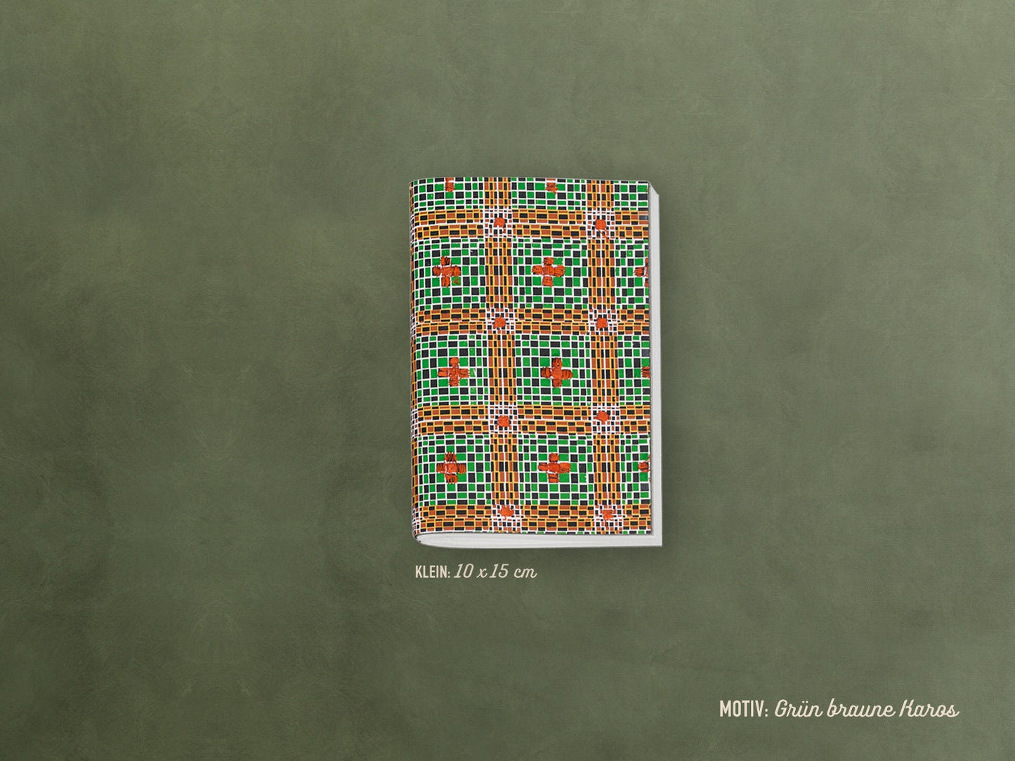 Besticktes Notizheft ›Karos‹; edles Journal, Geschenk, Reisebegleiter, bunt, Muster, Wax