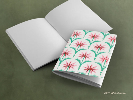 Besticktes Notizheft ›Sternblume‹; edles Journal, Geschenk, Reisebegleiter, bunt, Ornament, Blume