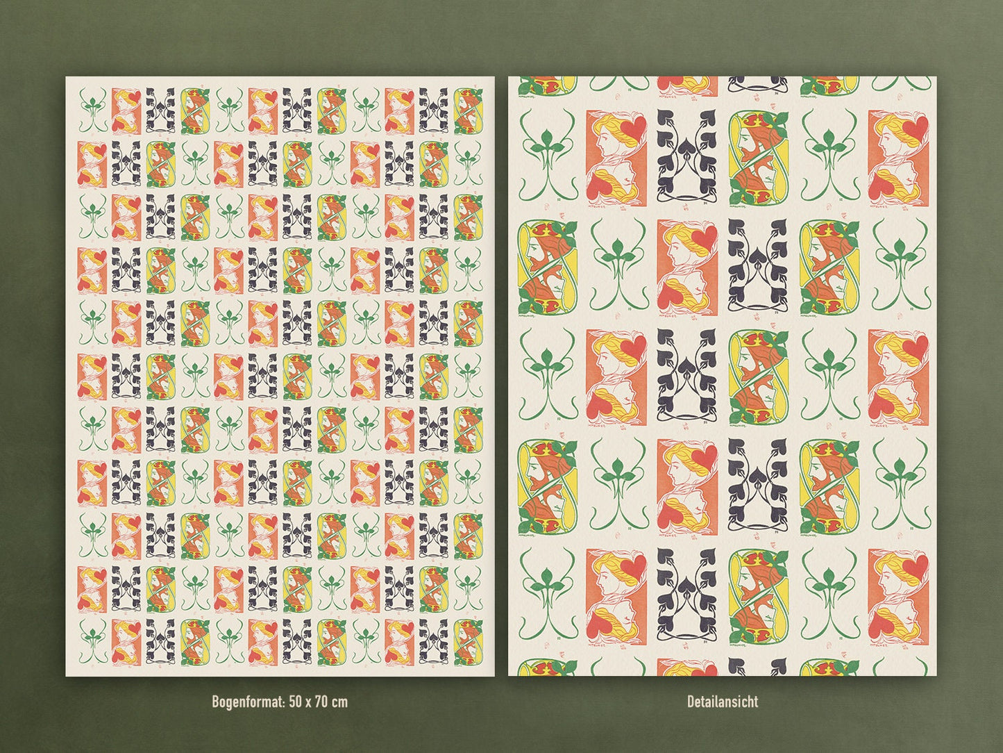 Geschenkpapier Set, Motiv Spielkarten: 10 Bögen mit 5 Motiven, 50 x 70 cm, 20er Jahre, Vintage, Bube, Dame, König, Geschenk