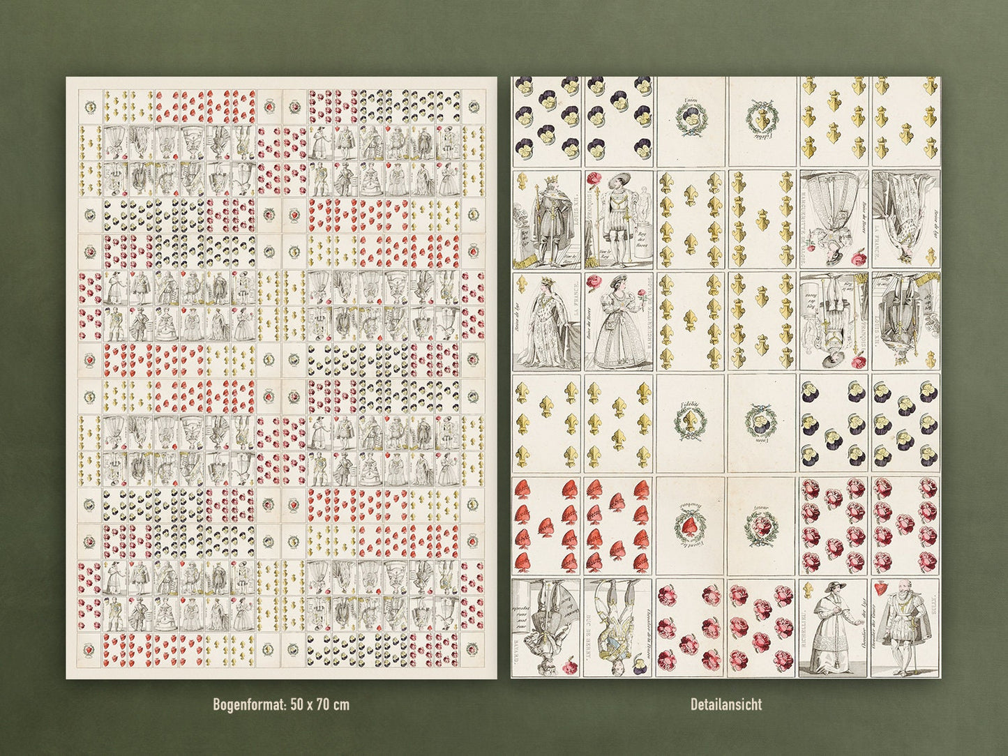 Geschenkpapier Set, Motiv Spielkarten: 10 Bögen mit 5 Motiven, 50 x 70 cm, 20er Jahre, Vintage, Bube, Dame, König, Geschenk