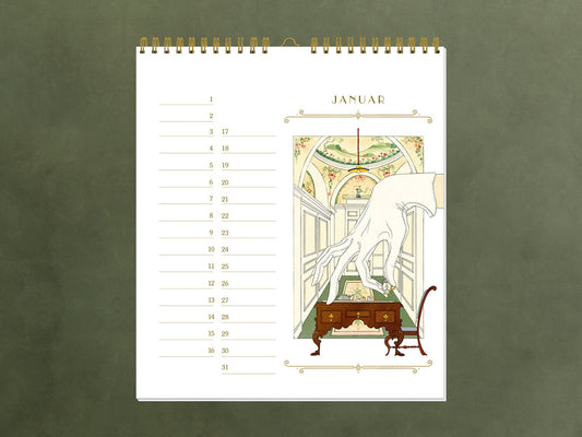 edler Geburtstagskalender, immerwährender Kalender, Illustrationen, Art Deco, Kunst, Twenties, England, Geschenk