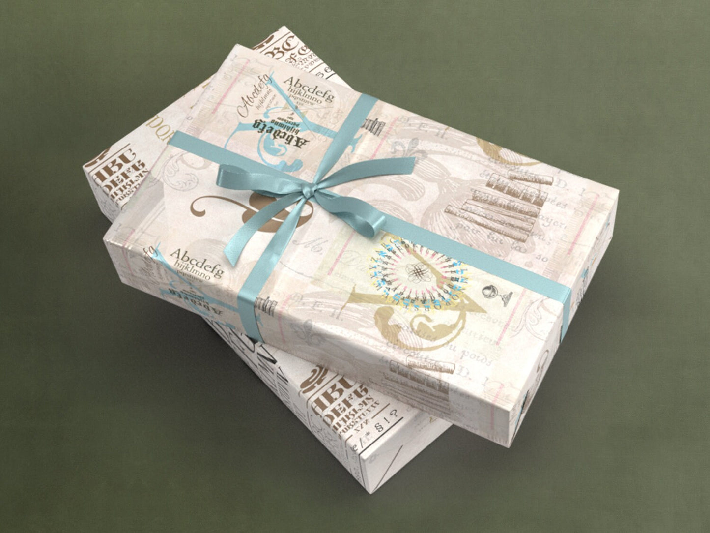 Geschenkpapier Set, Alphabet: 10 Bögen mit 5 Motiven, 50 x 70 cm, Typo, Retro, Vintage, Zahlen, ABC, Ephemera, Collage, verpacken