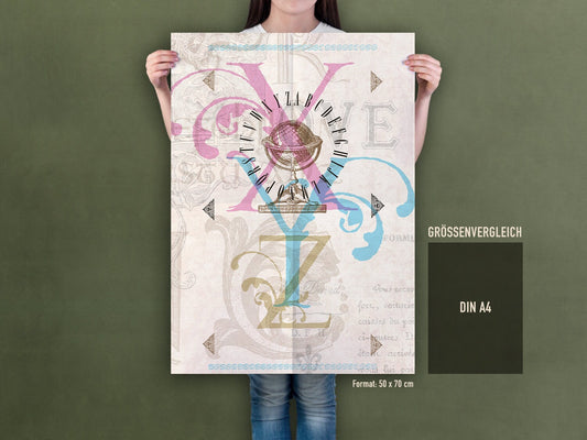 Geschenkpapier Set, Alphabet: 10 Bögen mit 5 Motiven, 50 x 70 cm, Typo, Retro, Vintage, Zahlen, ABC, Ephemera, Collage, verpacken