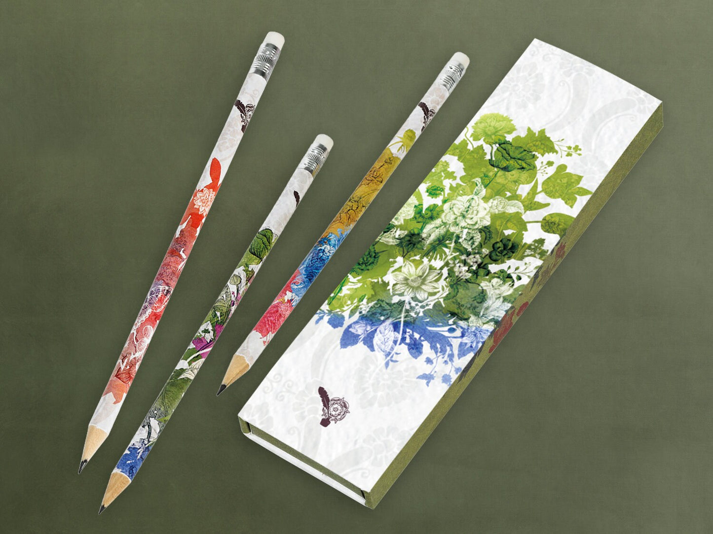 Bleistifte in Geschenkschuber ›Shakespeares Gärten‹, zeichnen, Blumenmuster, Vintage, Geschenk, edel, Bleistift-Set, Skizzieren