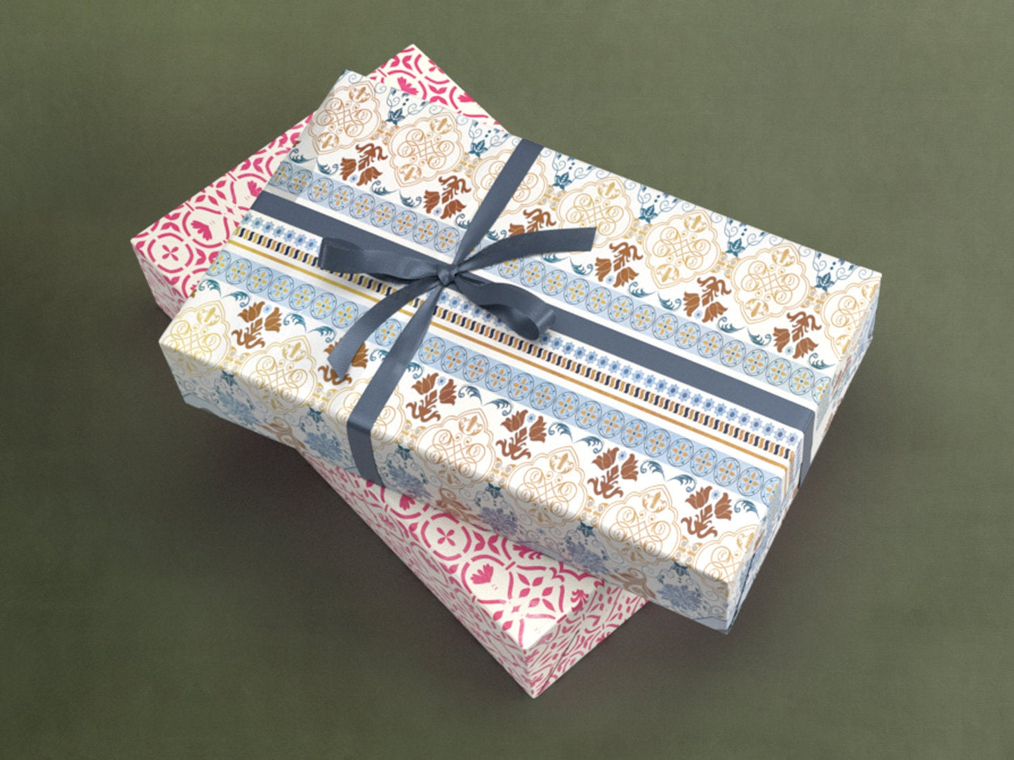 Geschenkpapier Set, Indien: 10 Bögen mit 5 Motiven, 50 x 70 cm, Mandal, Muster, Gold, Henna, türkis, Boho, verpacken