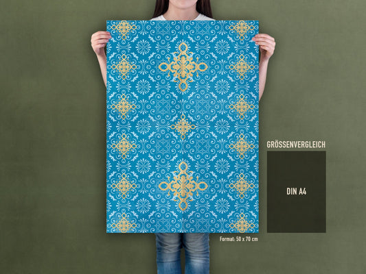 Geschenkpapier Set 02, Indien : 10 Bögen mit 5 Motiven, 50 x 70 cm, Mandal, Muster, Gold, Henna, Boho, Ethno, verpacken