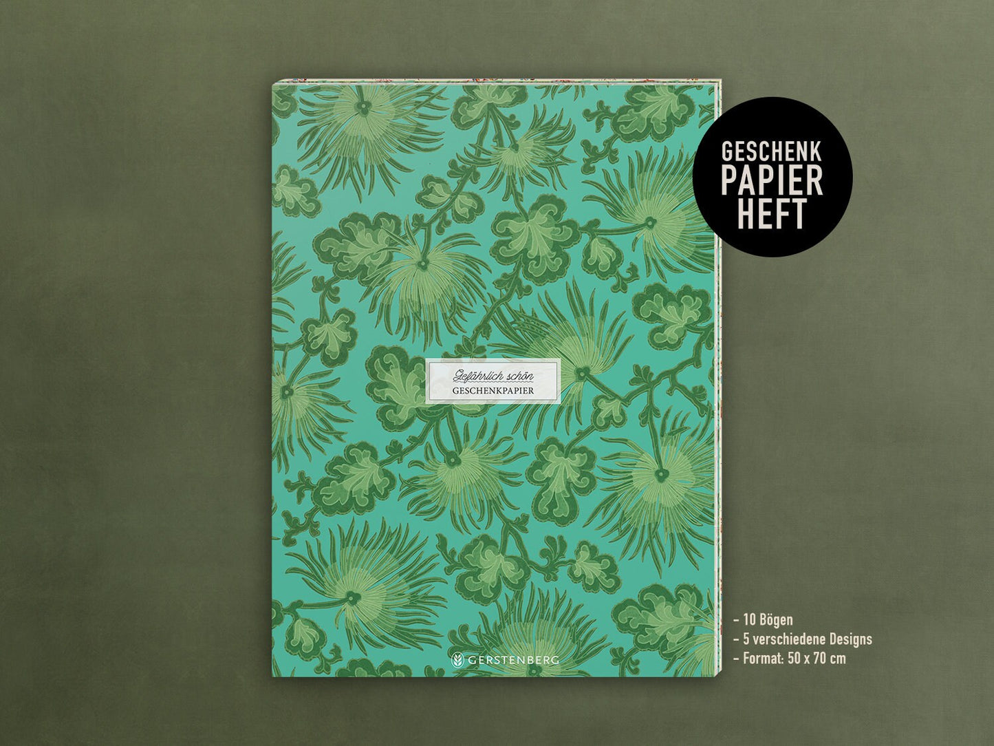 Geschenkpapier Set, Gefährlich schön 01: 10 Bögen mit 5 Motiven, 50 x 70 cm, Natur, Vintage, Pflanzen, Tapete, Blumen, Muster, verpacken