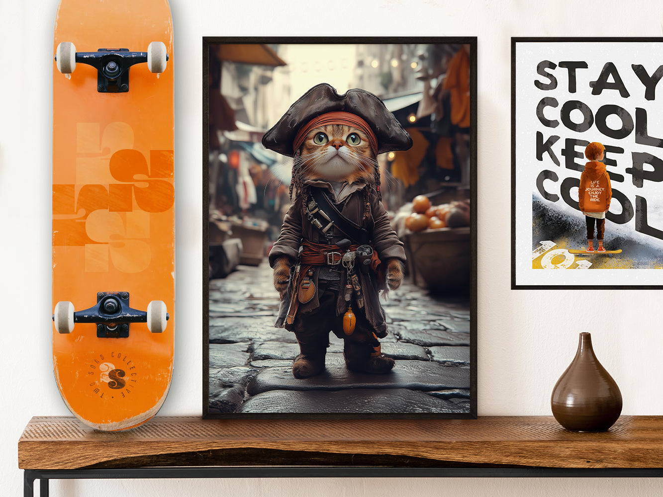POSTER ›He is a pirate 1‹ / Wanddeko, Art Print, Kinderzimmer Poster, Pirat, Katze, Jack Sparrow