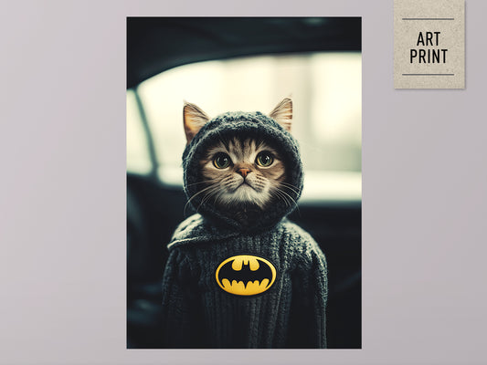 POSTER ›Catman 1‹ / Wanddeko, Art Print, Kinderzimmer Poster, Superheld, Katze, Batman, Geschenk für Katzenfans