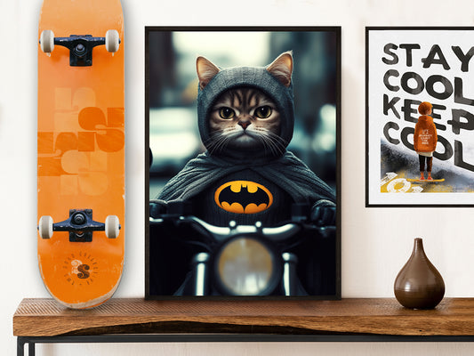 POSTER ›Catman 2‹ / Wanddeko, Art Print, Kinderzimmer Poster, Superheld, Katze, Batman, Geschenk für Katzenfans