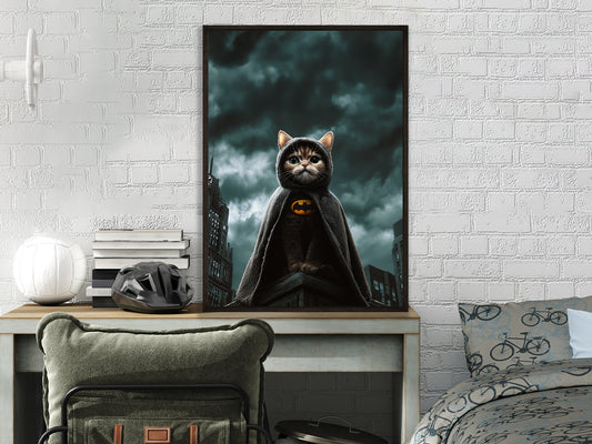 POSTER ›Catman 3‹ / Wanddeko, Art Print, Kinderzimmer Poster, Superheld, Katze, Batman, Geschenk für Katzenfans