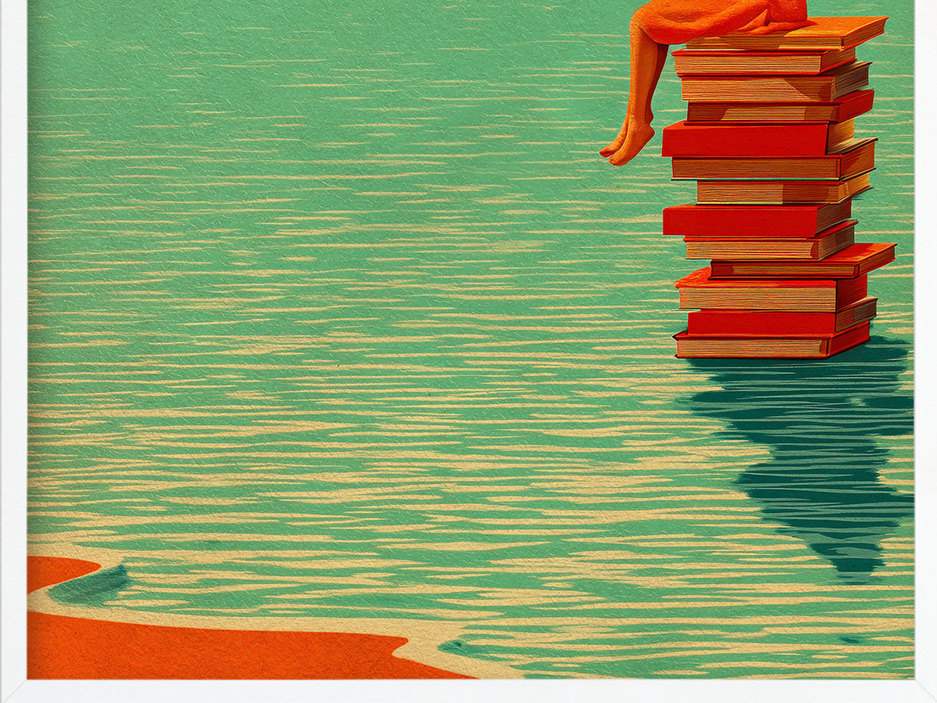 POSTER ›Reading Girl 01 / Wanddeko, Art Print, Kinderzimmer Poster, Sommer, Buch, Meer, Sonne, retro, lesen